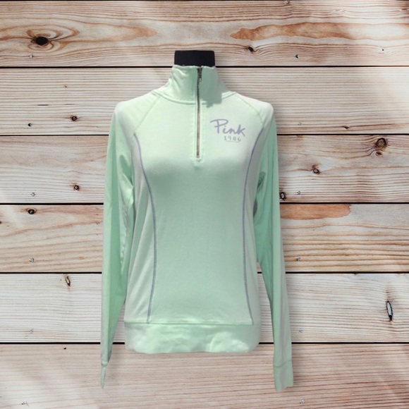 PINK Victoria's Secret Tops - Victoria Secret PINK Quarter Zip Mint Green Yoga Sweater Size Small